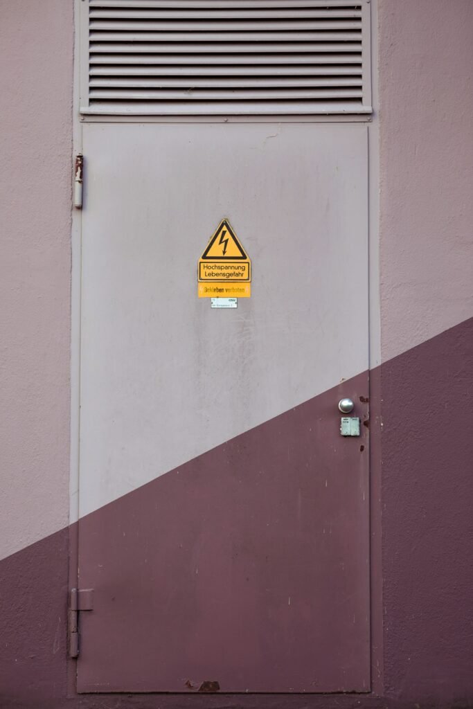a door with a warning sign on it